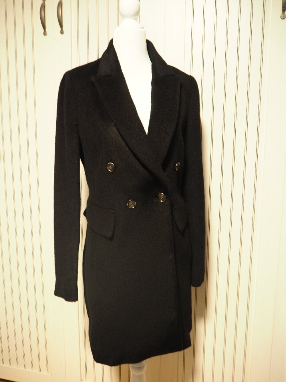 Womens Black Double Breasted Wool 60% Coat Size M